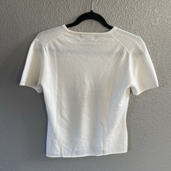 Classiques Entier Sweater Small  Petite Ivory Cashmere Short Sleeve Preppy - Picture 3 of 6